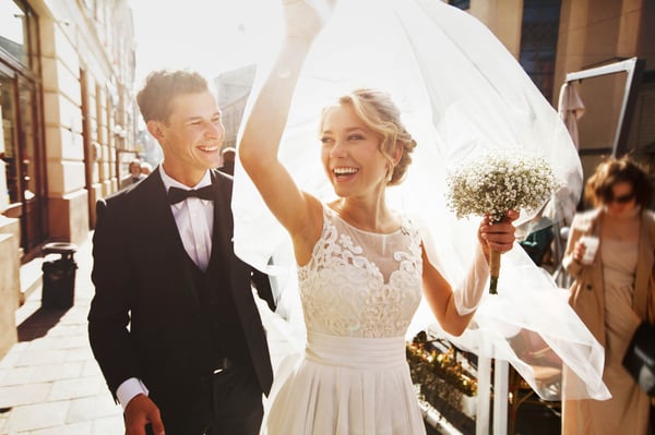 Bride and groom celebrating